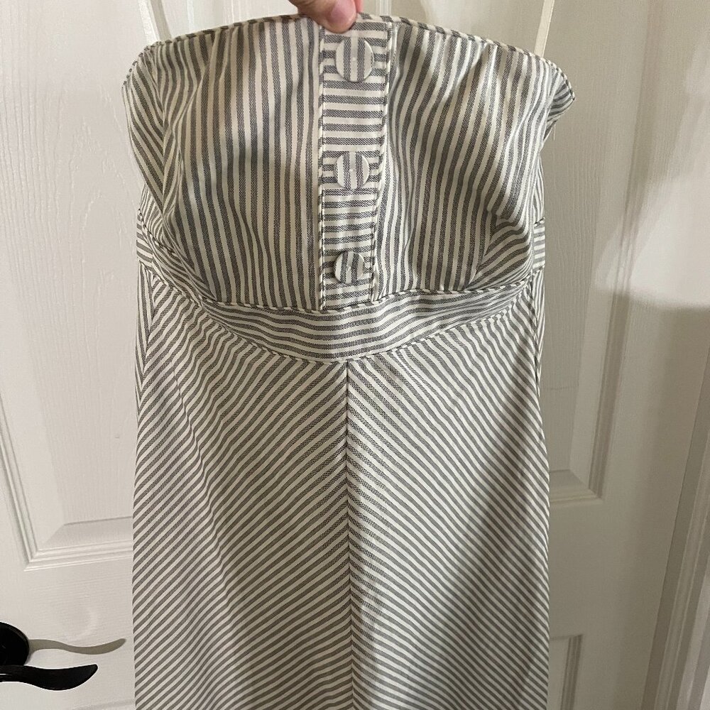 Gap Strapless Midi Sundress Grey and White Striped Size 10